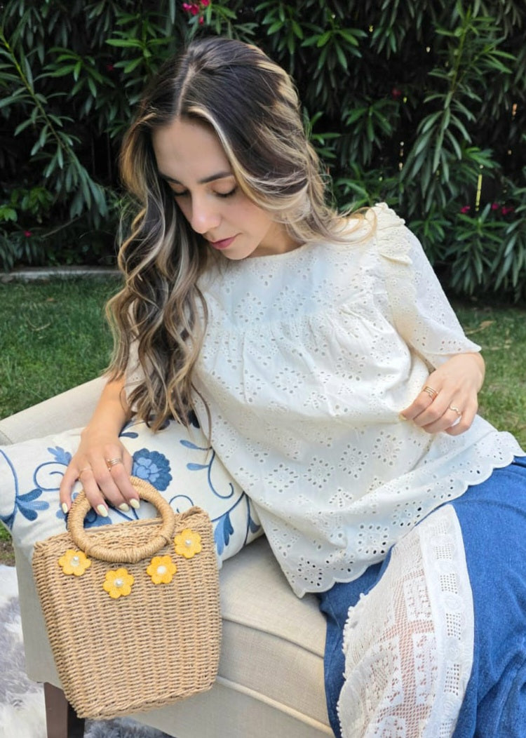 Eyelet Puff Sleeve Blouse