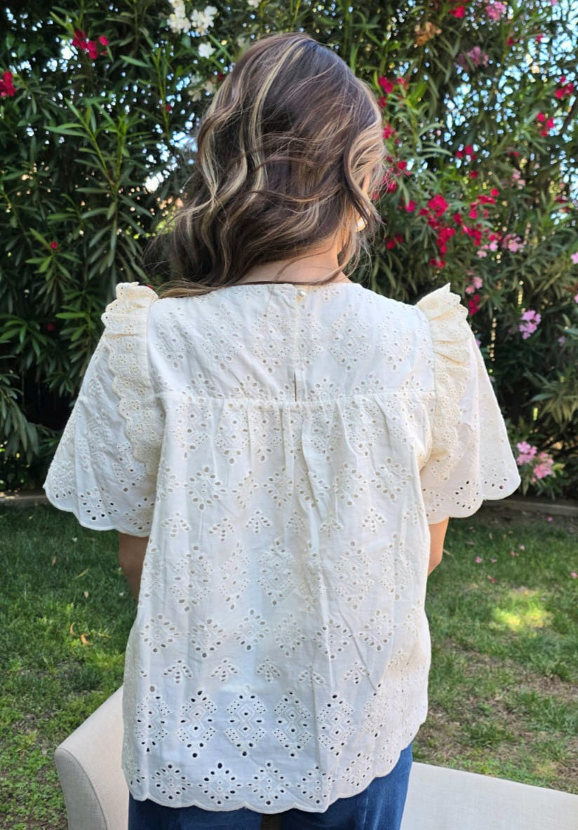 Eyelet Puff Sleeve Blouse