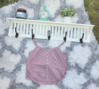 Shadow & Shine dusty rose embroidered eyelet cami top with V-neck, button front, and scalloped hem.